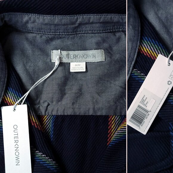 Outerknown NWT Sz M Organic Cotton Blanket Shirt Marine Rainbow Stripe - Picture 6 of 13